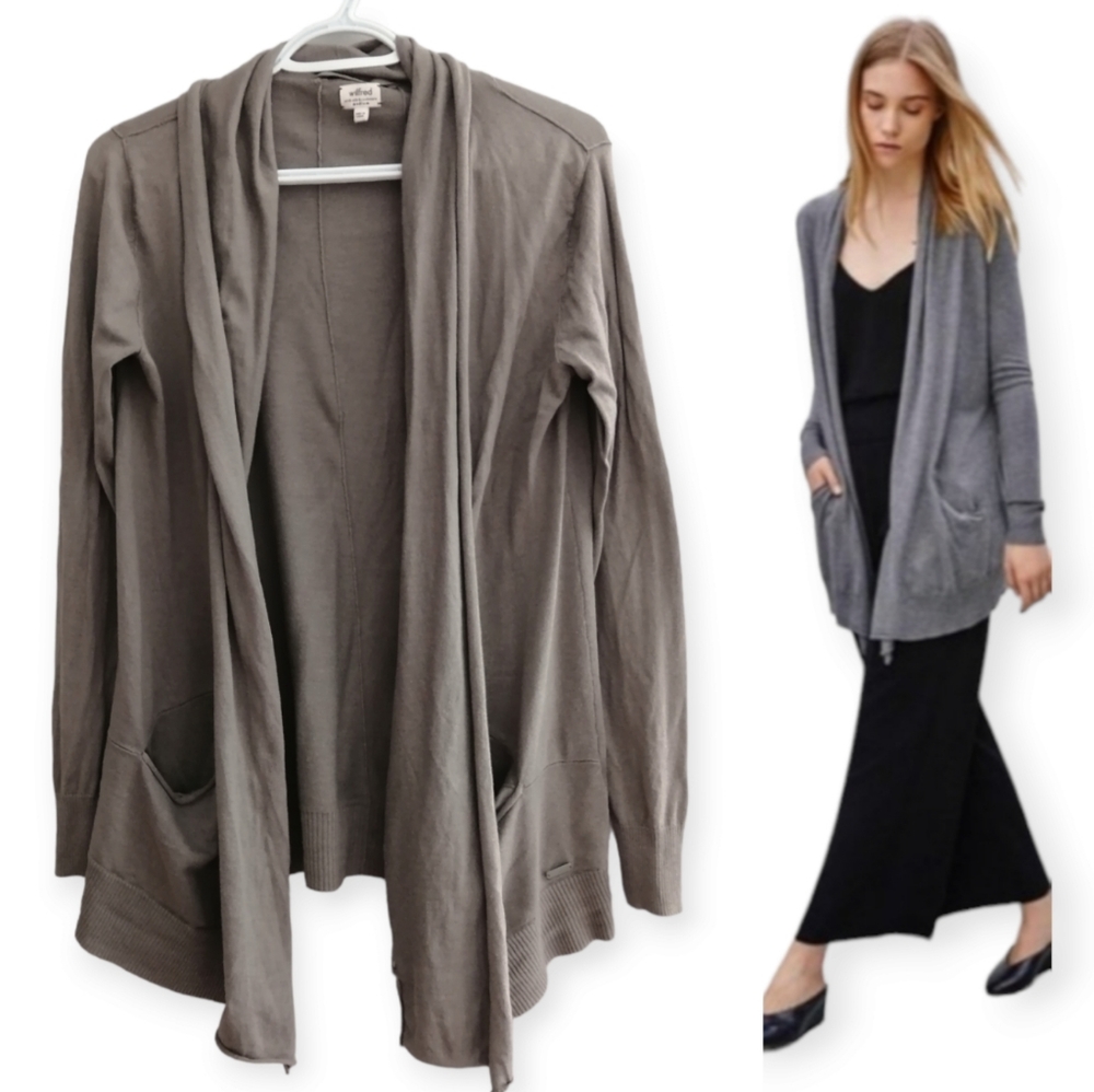 Aritzia Wilfred Flaubert Open Front Green Cardigan with Silk and Cashmere Medium